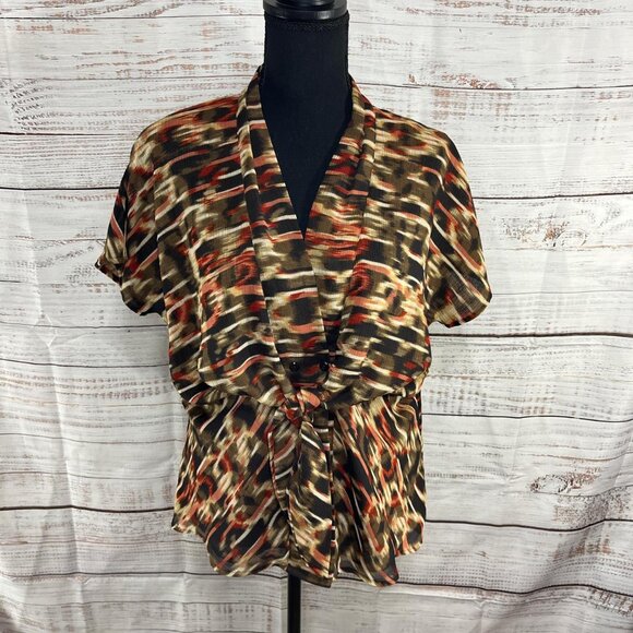 Kasper Warm-Toned Short Sleeve Blouse | Size 10 | Tie Front - Picture 1 of 5